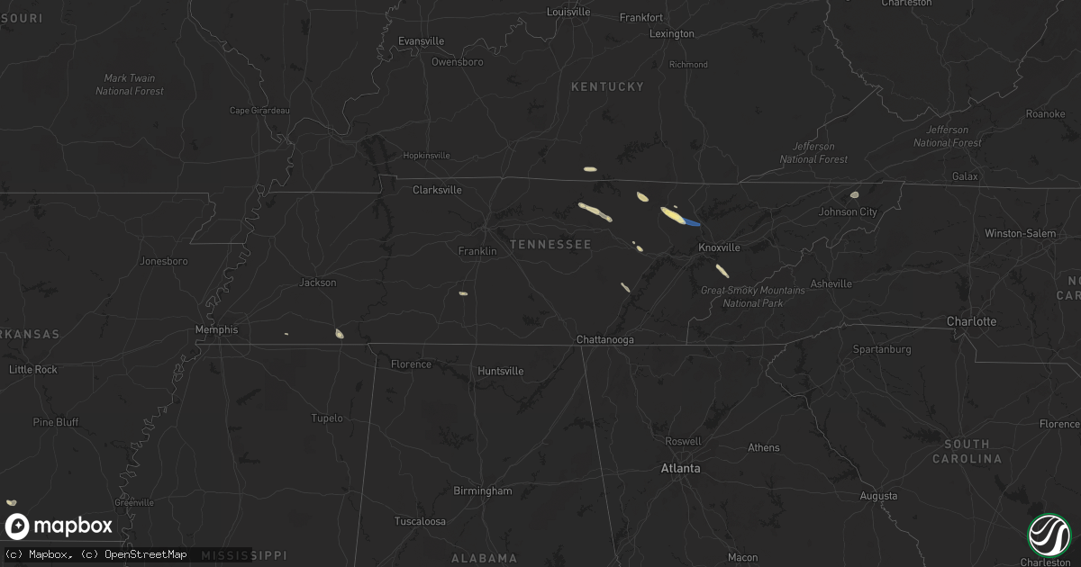 Hail map in Tennessee on September 25, 2022