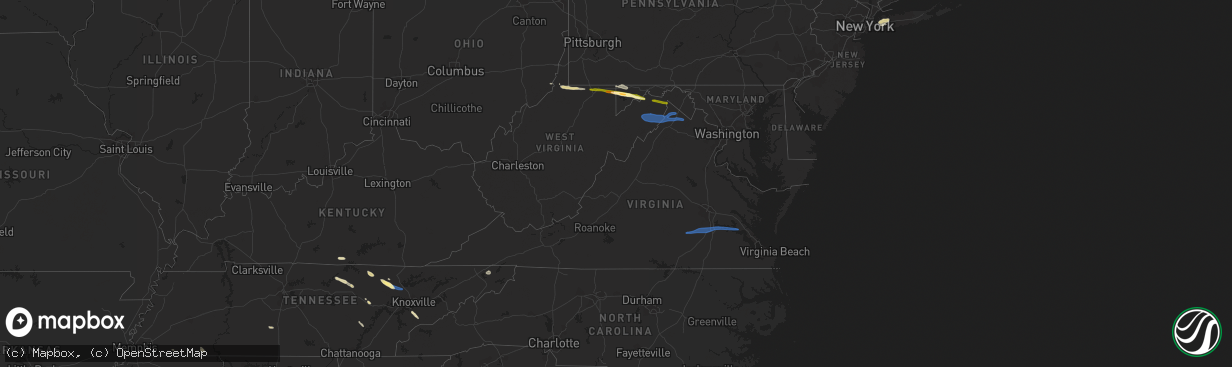 Hail map in Virginia on September 25, 2022