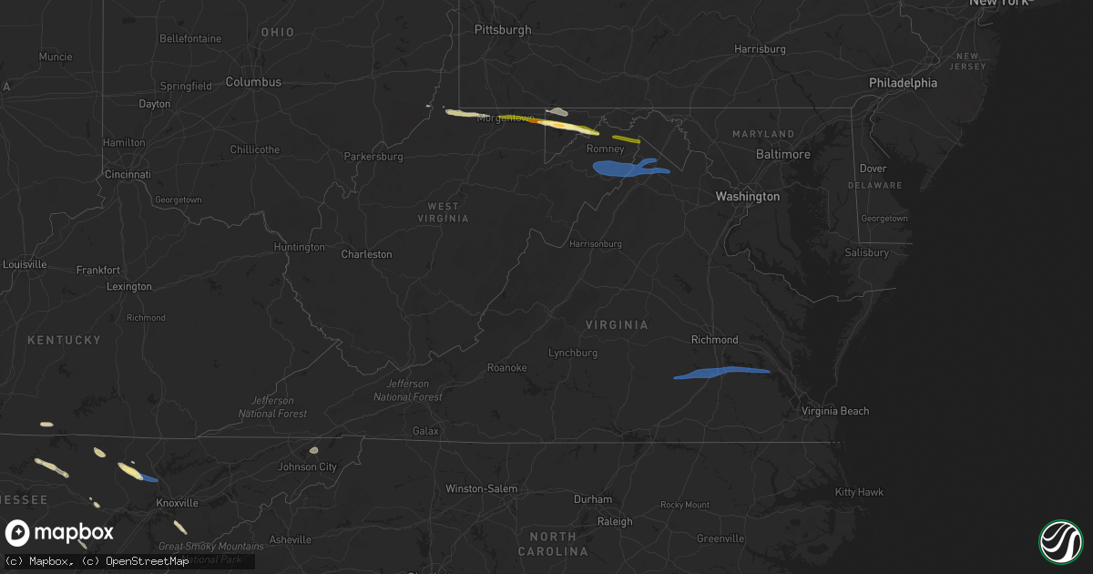 Hail map in Virginia on September 25, 2022