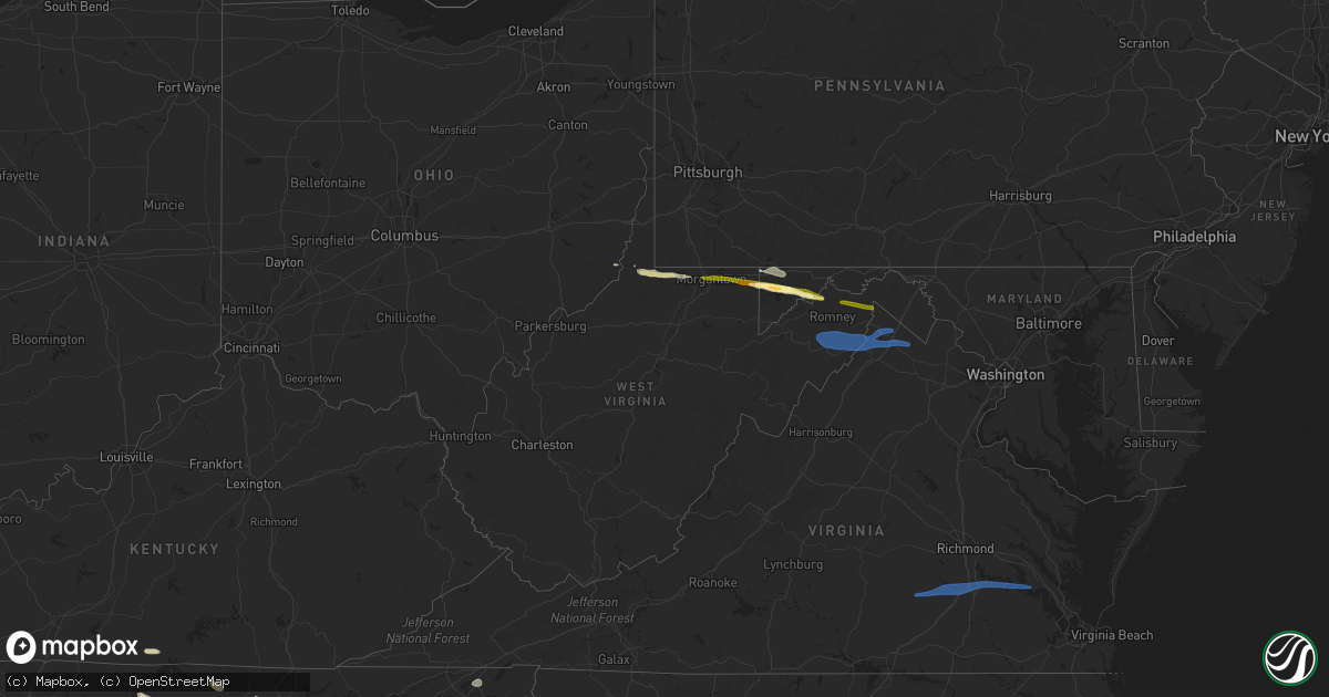 Hail map in West Virginia on September 25, 2022