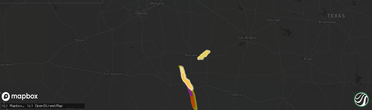 Hail map in Big Lake, TX on September 25, 2023