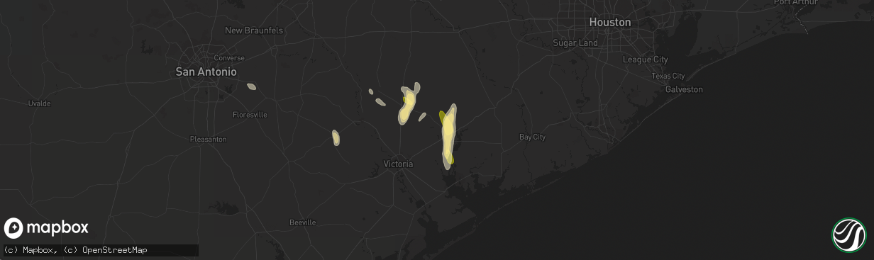 Hail map in Edna, TX on September 25, 2023