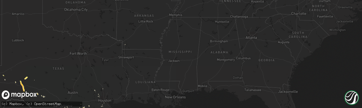 Hail map in Mississippi on September 25, 2023
