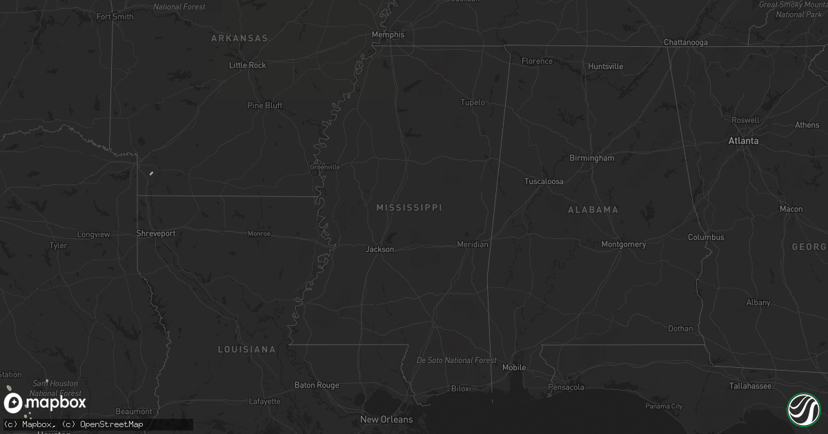 Hail map in Mississippi on September 25, 2023