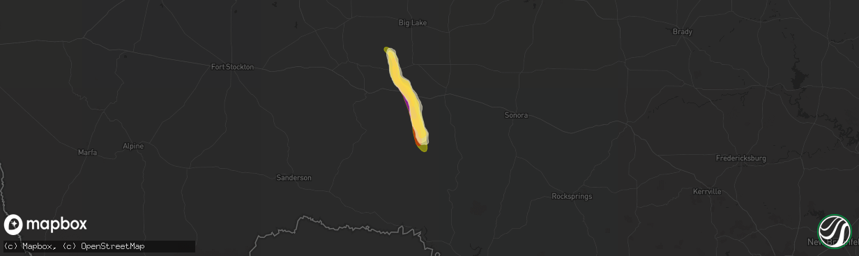 Hail map in Ozona, TX on September 25, 2023