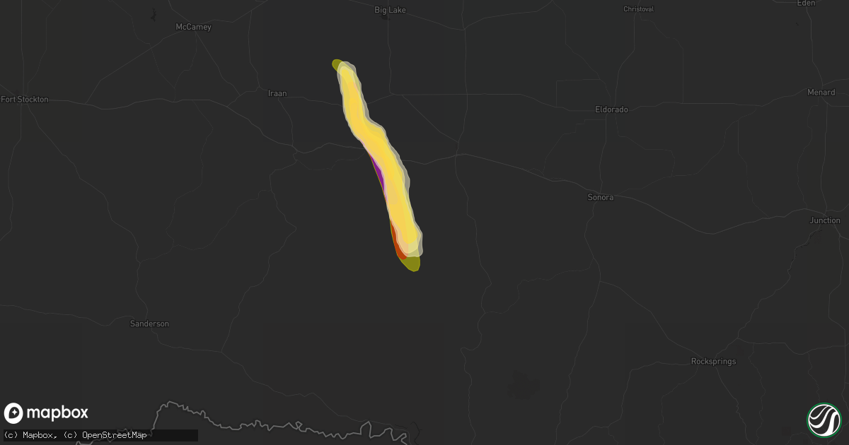 Hail map in Ozona, TX on September 25, 2023