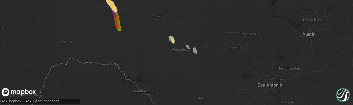 Hail map in Rocksprings, TX on September 25, 2023