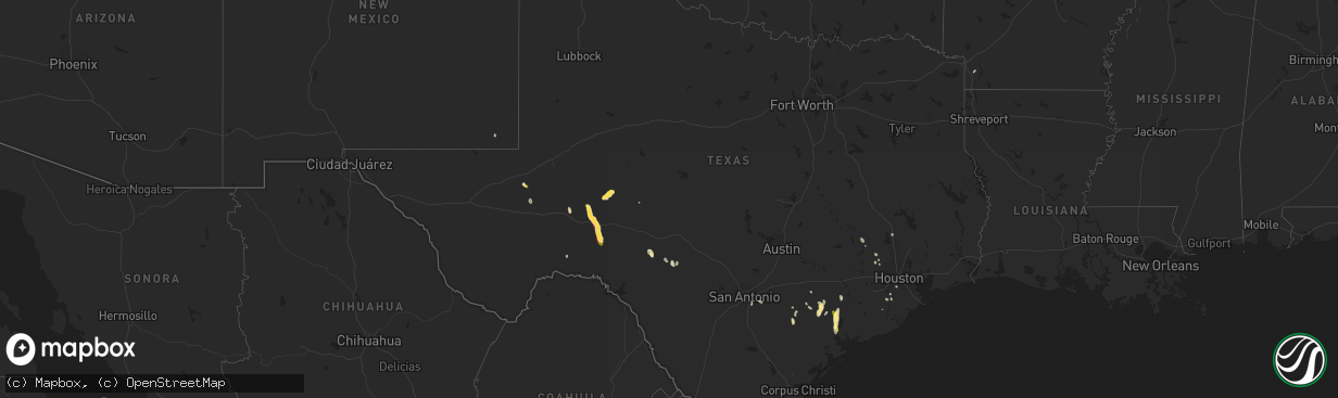 Hail map in Texas on September 25, 2023