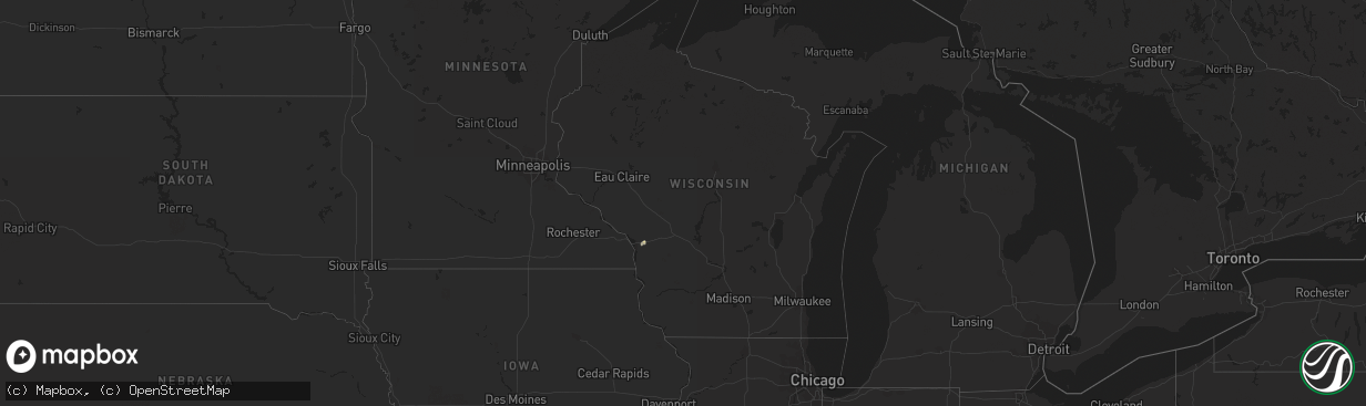 Hail map in Wisconsin on September 25, 2023