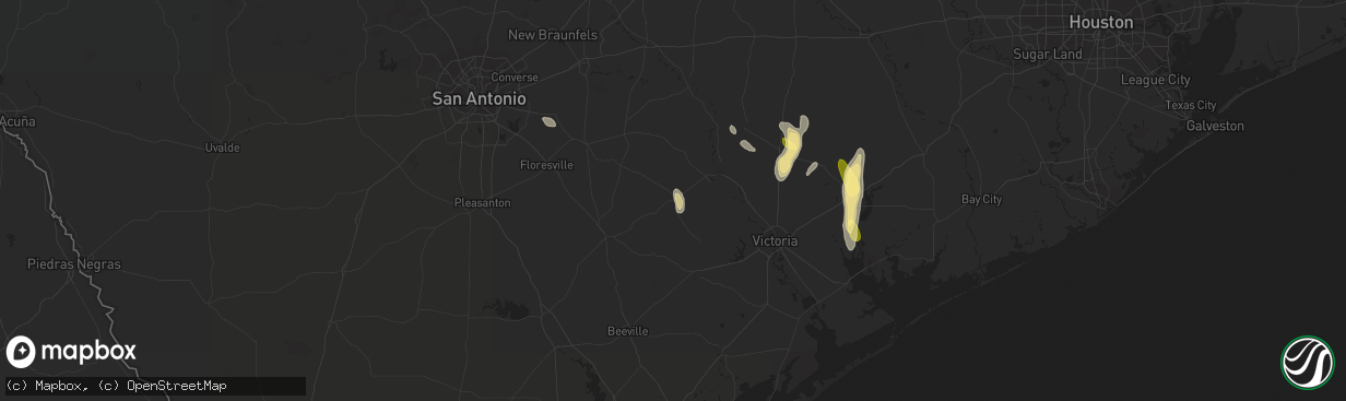 Hail map in Yorktown, TX on September 25, 2023
