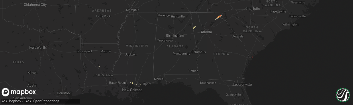 Hail map in Alabama on September 25, 2024