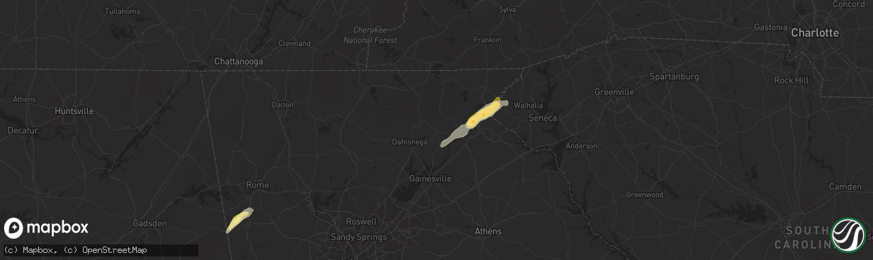 Hail map in Cleveland, GA on September 25, 2024