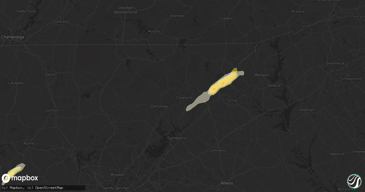 Hail map in Cleveland, GA on September 25, 2024