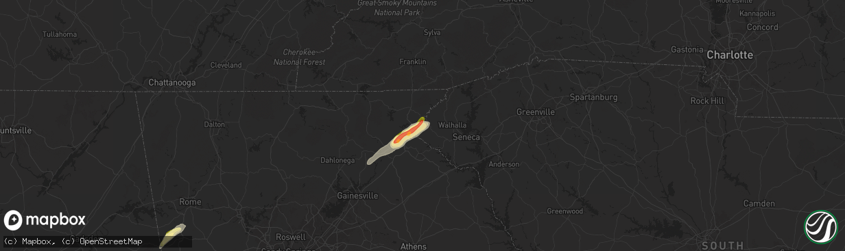 Hail map in Long Creek, SC on September 25, 2024