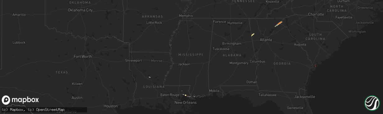 Hail map in Mississippi on September 25, 2024