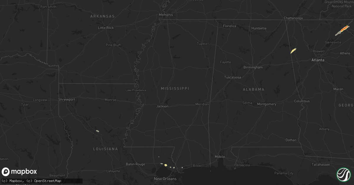 Hail map in Mississippi on September 25, 2024