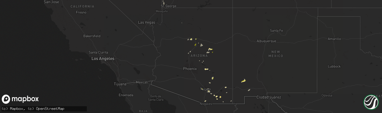 Hail map in Arizona on September 25, 2025