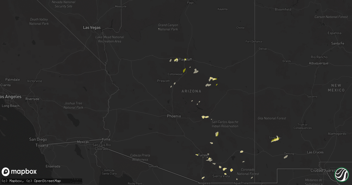 Hail map in Arizona on September 25, 2025