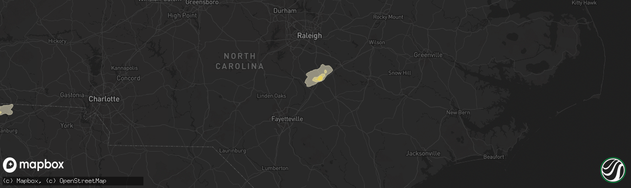 Hail map in Dunn, NC on September 25, 2025