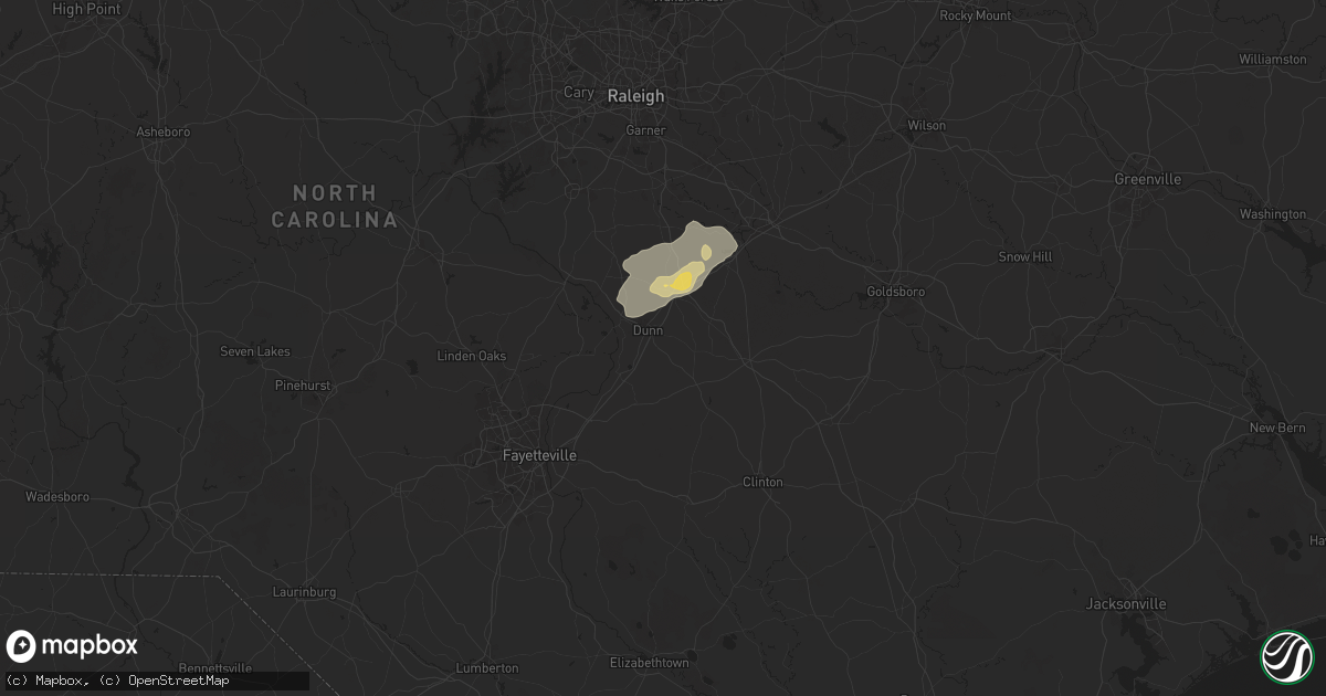 Hail map in Dunn, NC on September 25, 2025