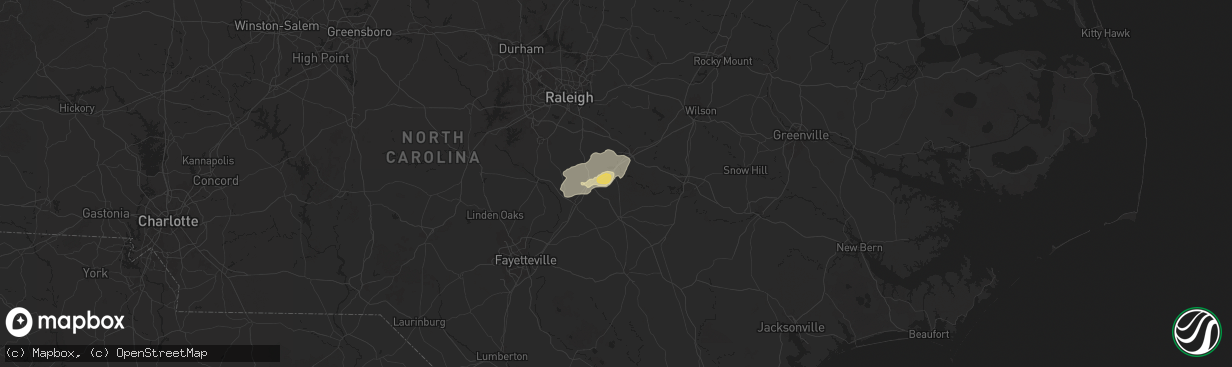 Hail map in Four Oaks, NC on September 25, 2025