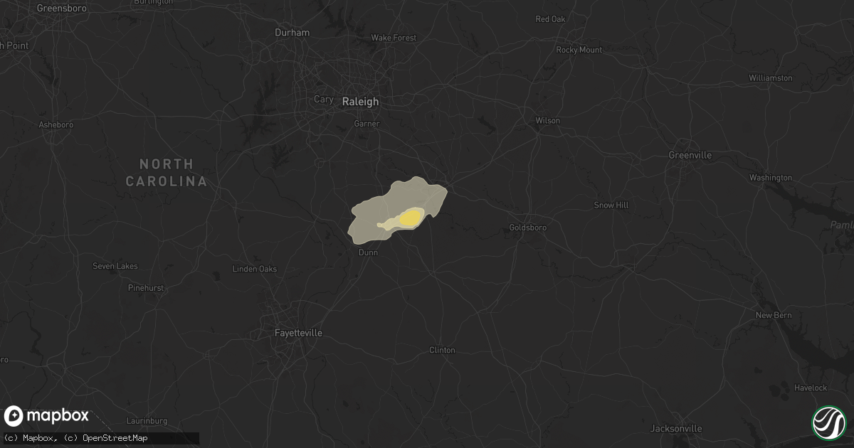 Hail map in Four Oaks, NC on September 25, 2025