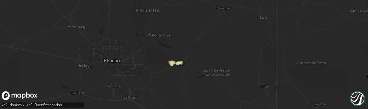 Hail map in Globe, AZ on September 25, 2025
