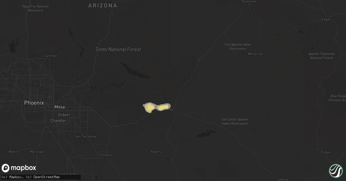 Hail map in Globe, AZ on September 25, 2025
