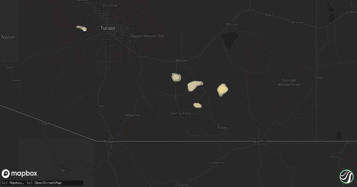 Hail map in Huachuca City, AZ on September 25, 2025
