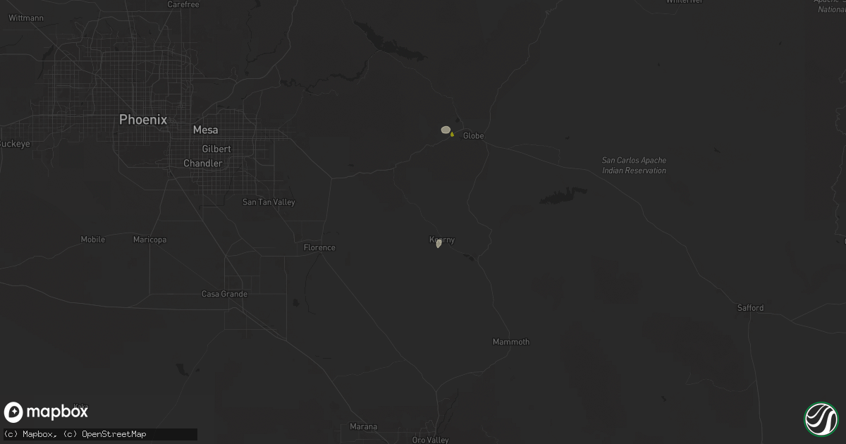 Hail map in Kearny, AZ on September 25, 2025