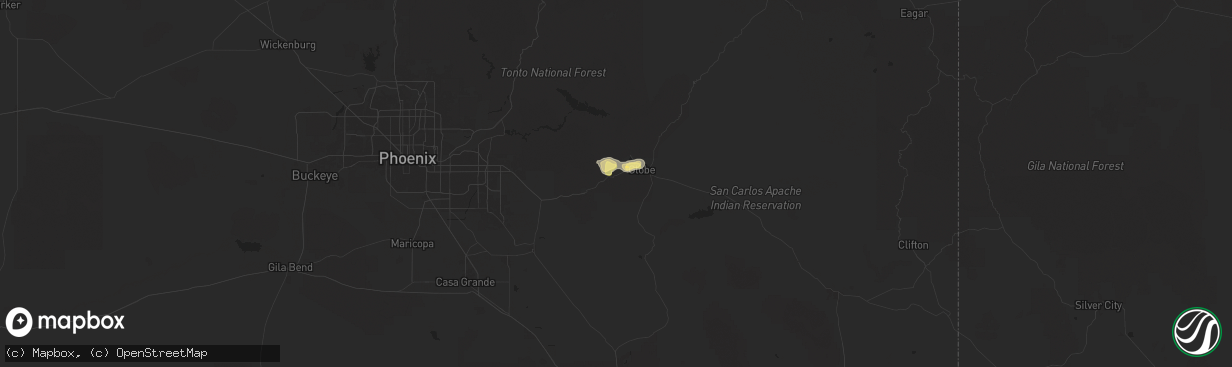 Hail map in Miami, AZ on September 25, 2025