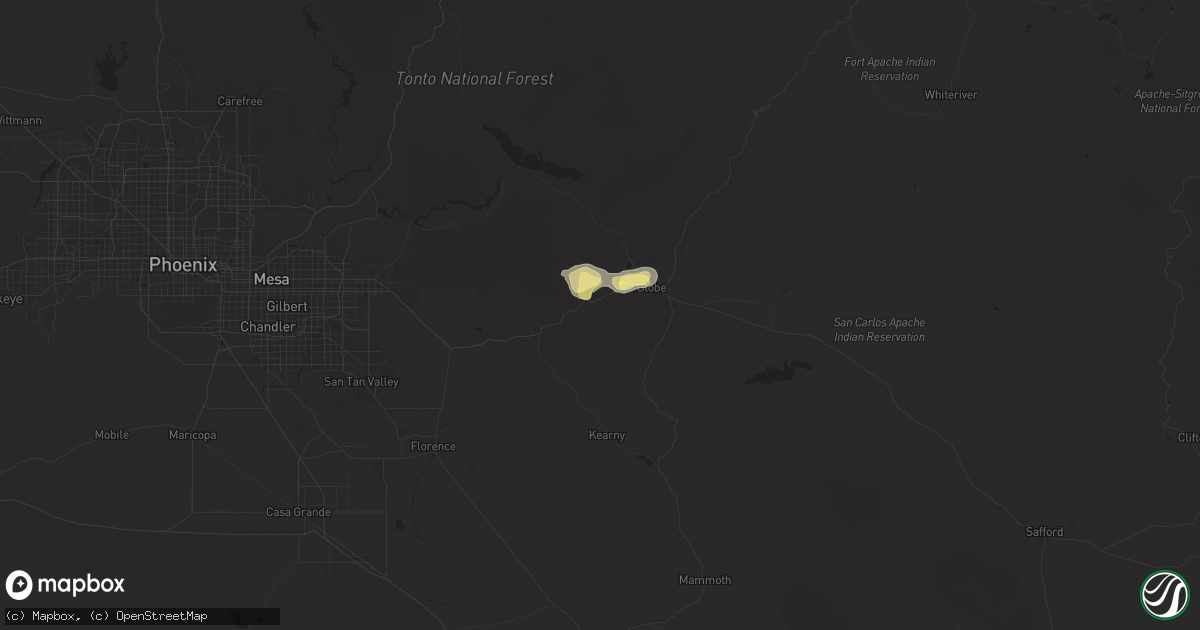 Hail map in Miami, AZ on September 25, 2025