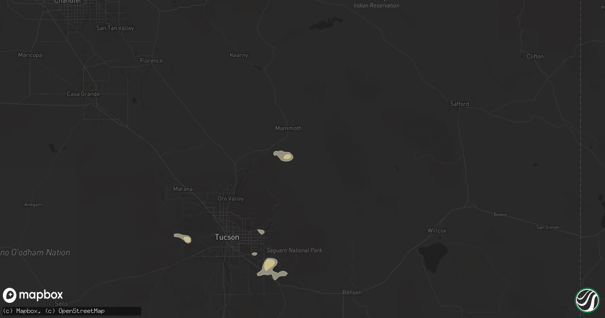 Hail map in San Manuel, AZ on September 25, 2025