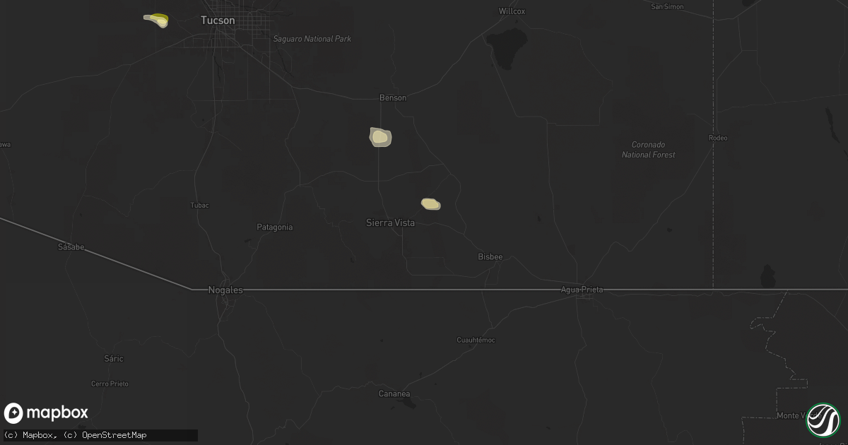 Hail map in Sierra Vista, AZ on September 25, 2025