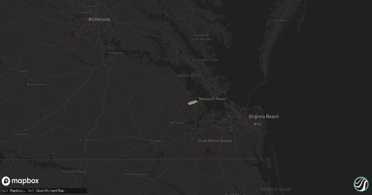 Hail map in Smithfield, VA on September 25, 2025