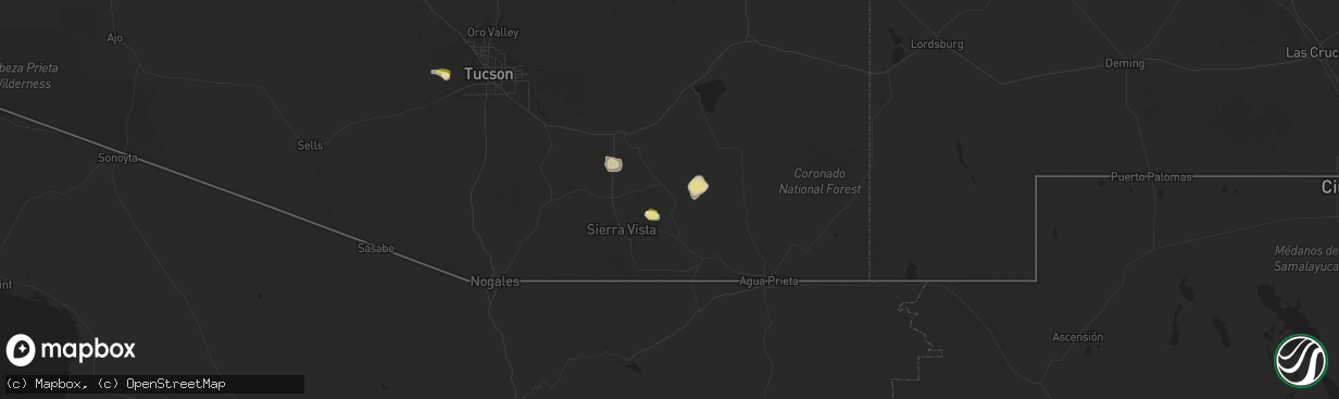 Hail map in Tombstone, AZ on September 25, 2025