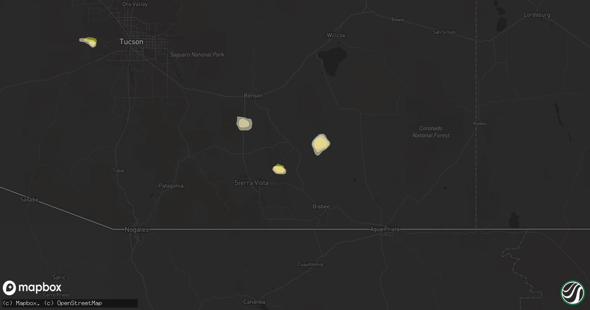 Hail map in Tombstone, AZ on September 25, 2025