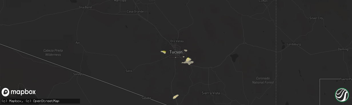 Hail map in Tucson, AZ on September 25, 2025