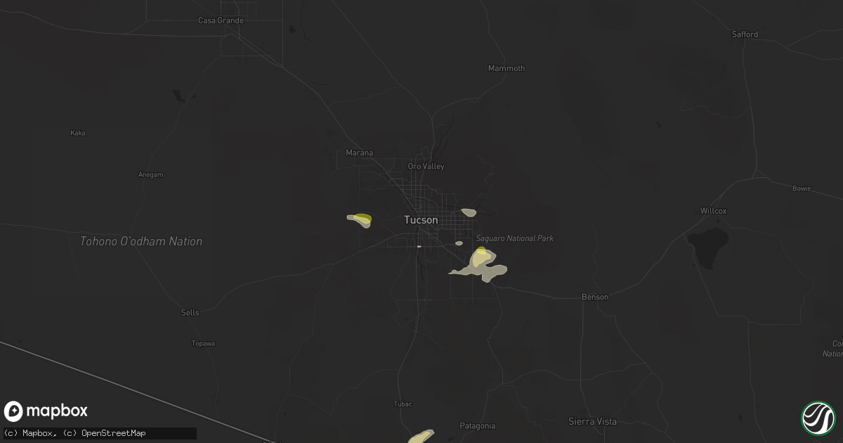 Hail map in Tucson, AZ on September 25, 2025