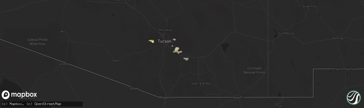 Hail map in Vail, AZ on September 25, 2025