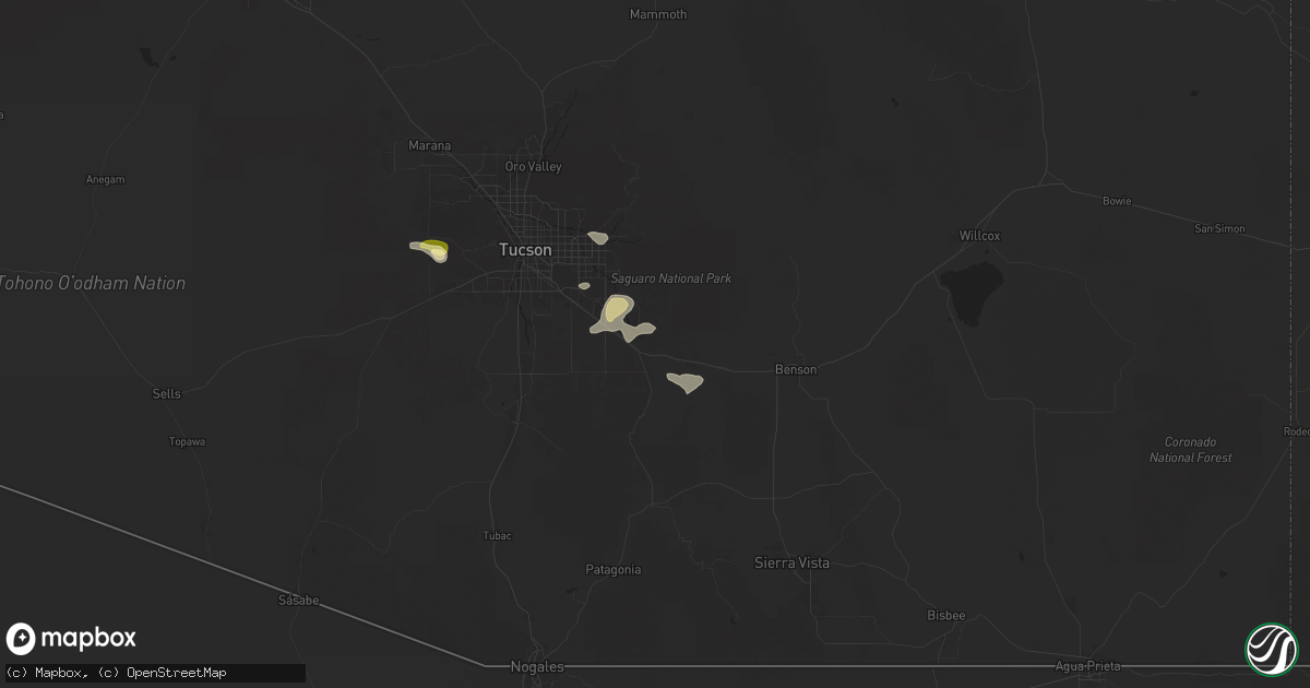 Hail map in Vail, AZ on September 25, 2025
