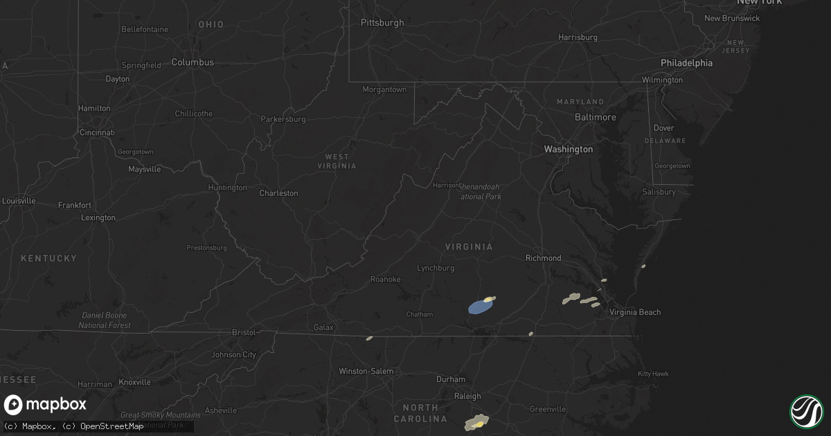 Hail map in Virginia on September 25, 2025