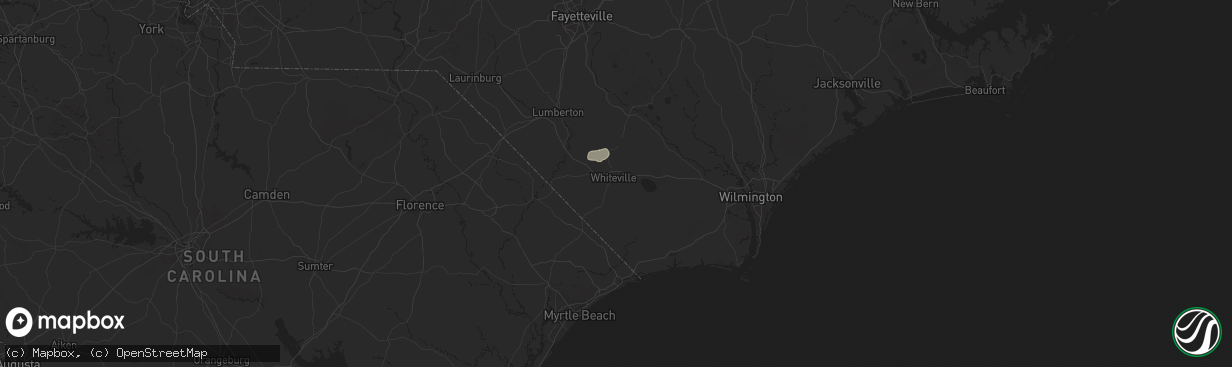 Hail map in Whiteville, NC on September 25, 2025
