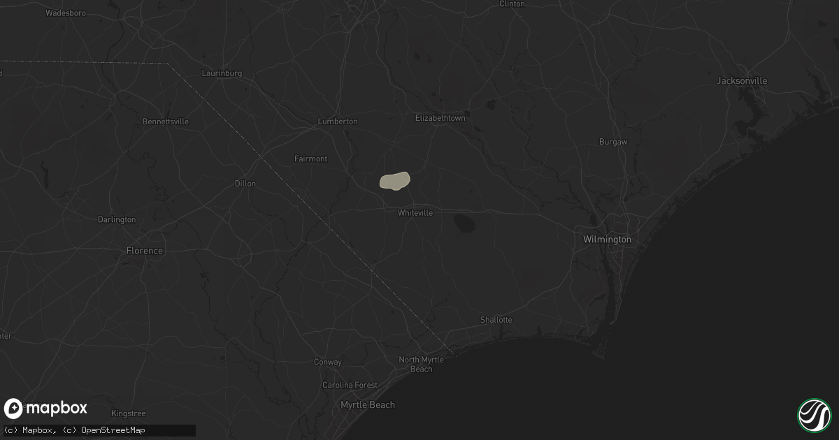 Hail map in Whiteville, NC on September 25, 2025