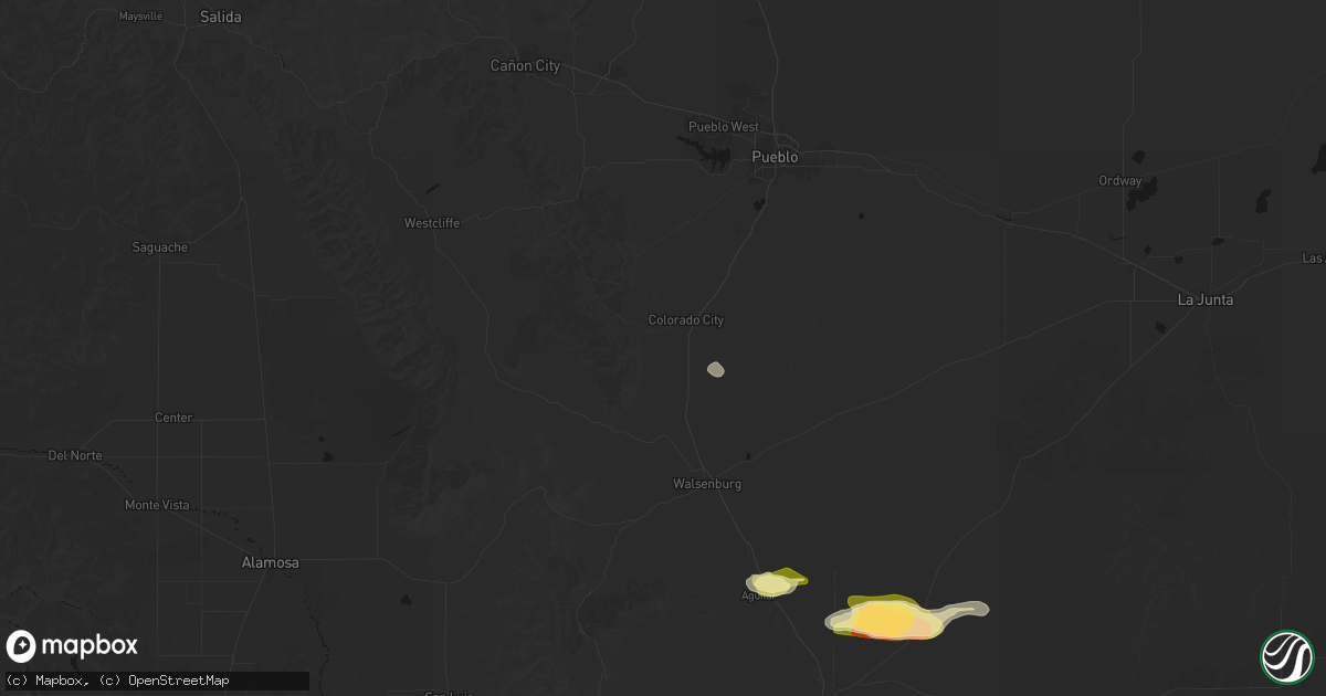Hail map in Rye, CO on September 25, 2026
