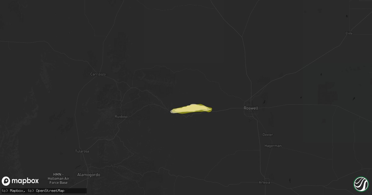 Hail map in Tinnie, NM on September 25, 2026