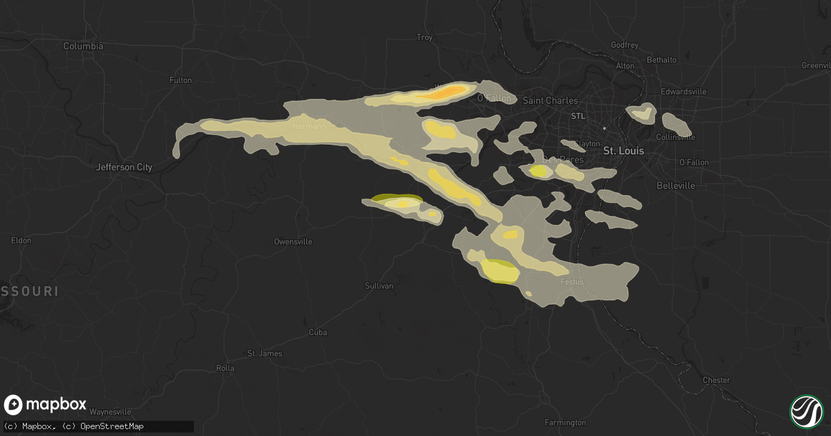 Hail map in Union, MO on September 26, 2023