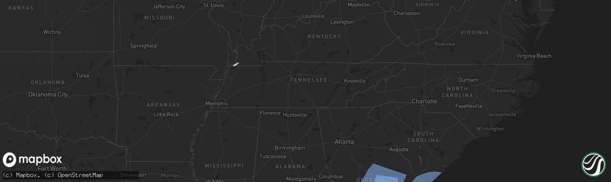 Hail map in Tennessee on September 26, 2024