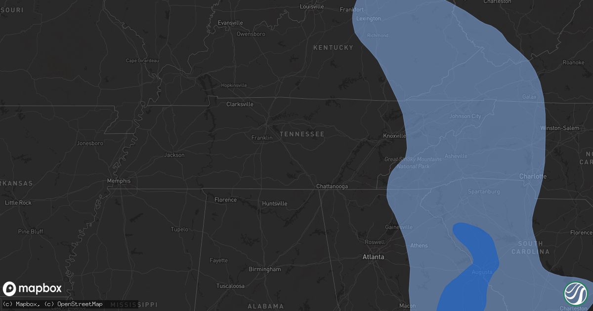 Hail map in Tennessee on September 26, 2024