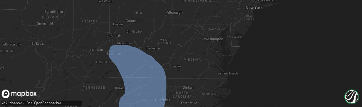 Hail map in Virginia on September 26, 2024